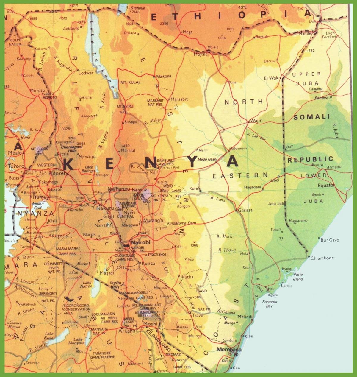 peta Kenya menunjukkan bandar-bandar