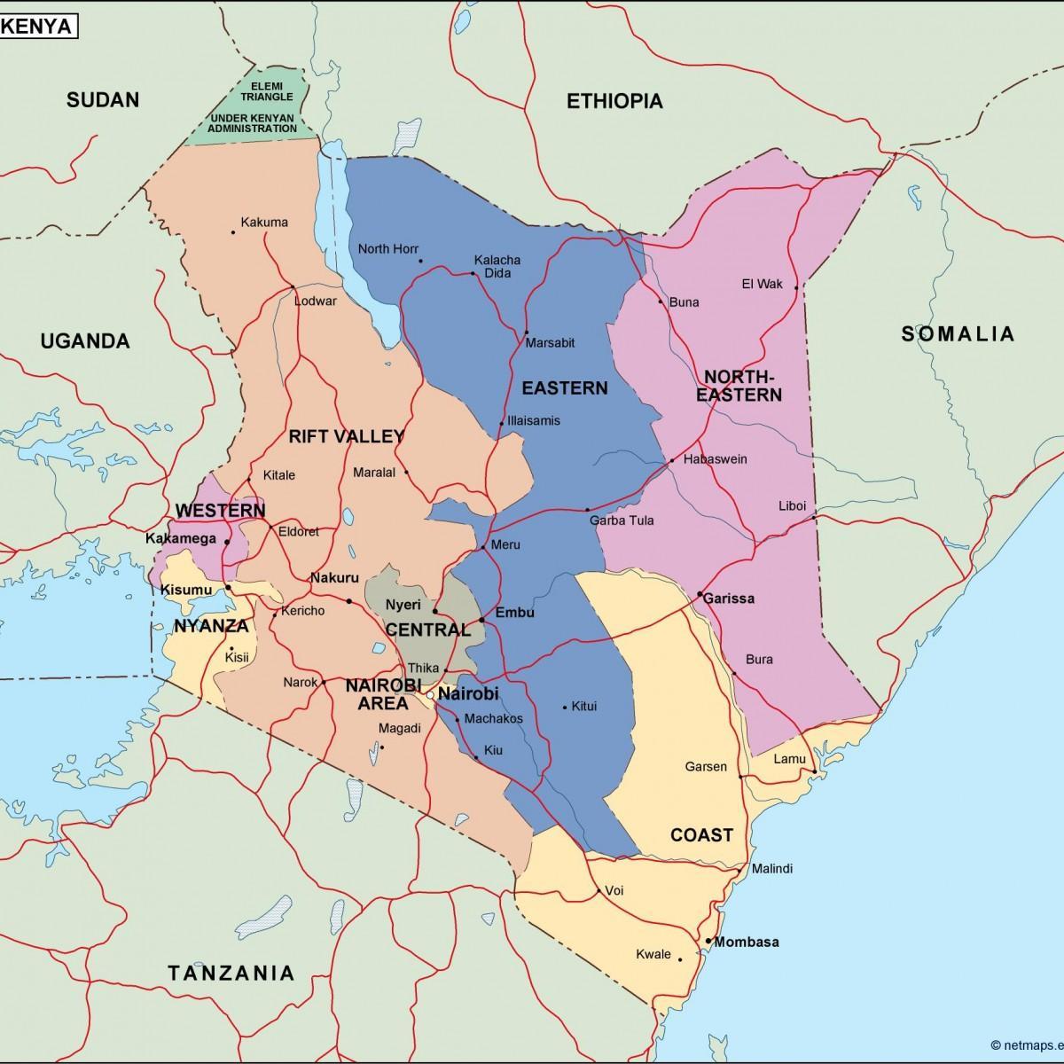 peta Kenya menunjukkan sungai